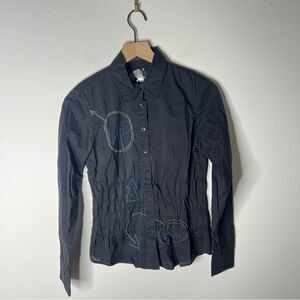 Desigual Embroidered Graphic Black Collared Shirt size 36